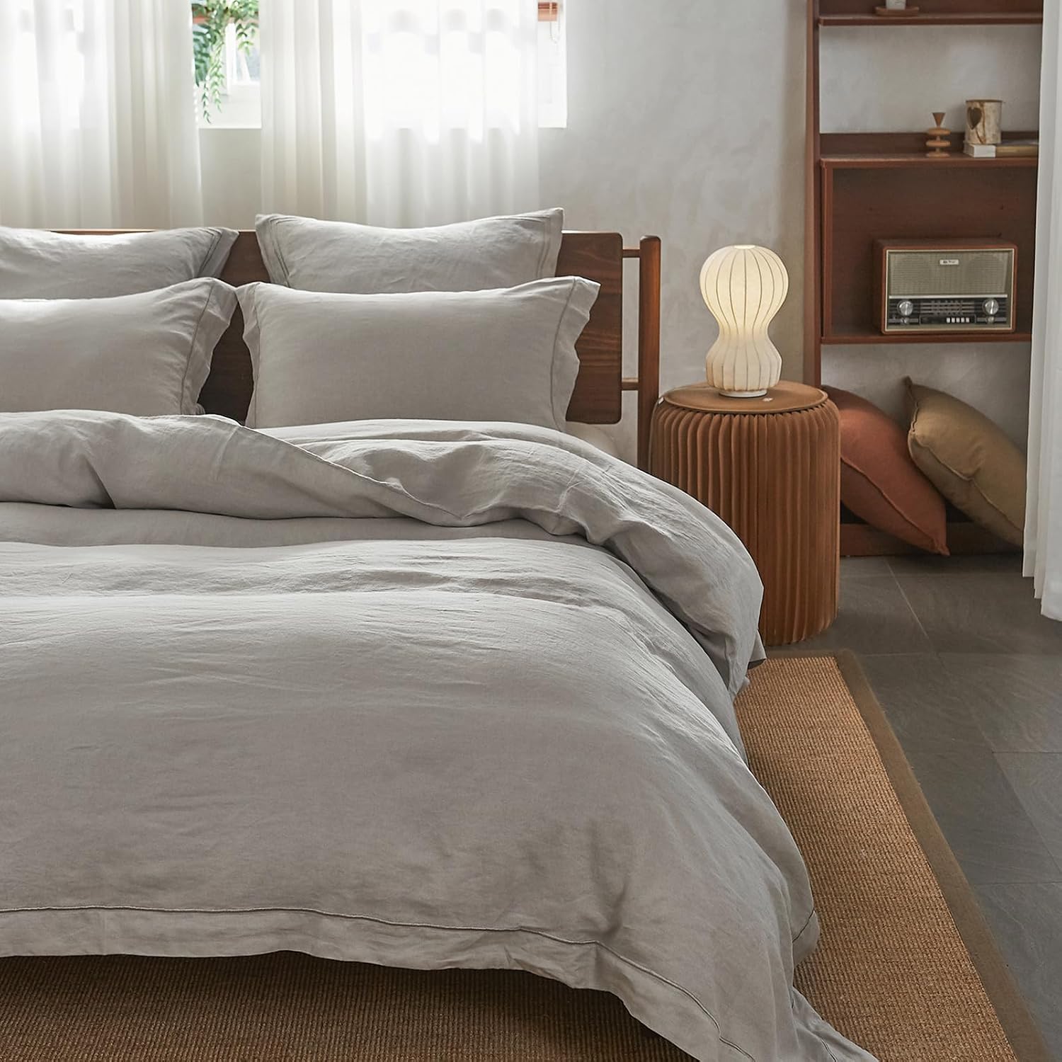 Simple&Opulence 100% Washed Linen Duvet Cover with Embroidered,3 Pieces Soft Farmhouse Comforter Set with Button Closure,1 D…