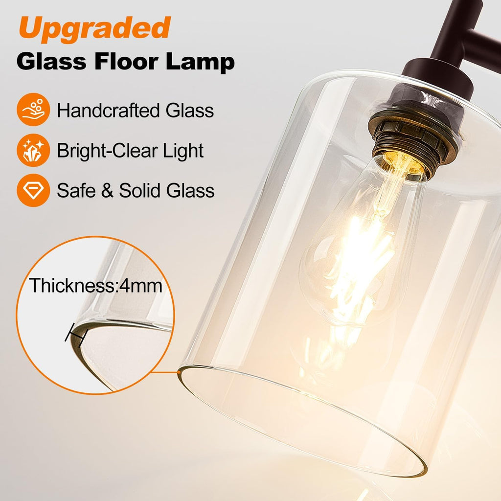 Upgraded】Dimmable Floor Lamp for Living Room with Glass Lampshade, Brown and Gold Modern Floor Lamp with 900LM LED Bulb Included, Bright…