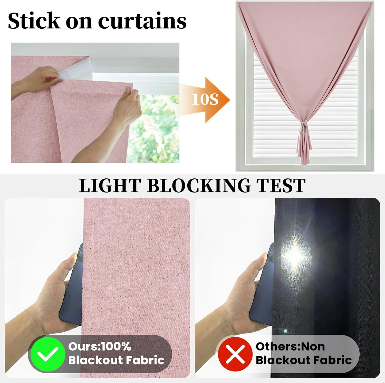 100% Blackout Self Adhesive Curtains Portable Curtain Simple and Easy to install Bedroom Window Thermal Lnsulated Kitchen Room Darkening…