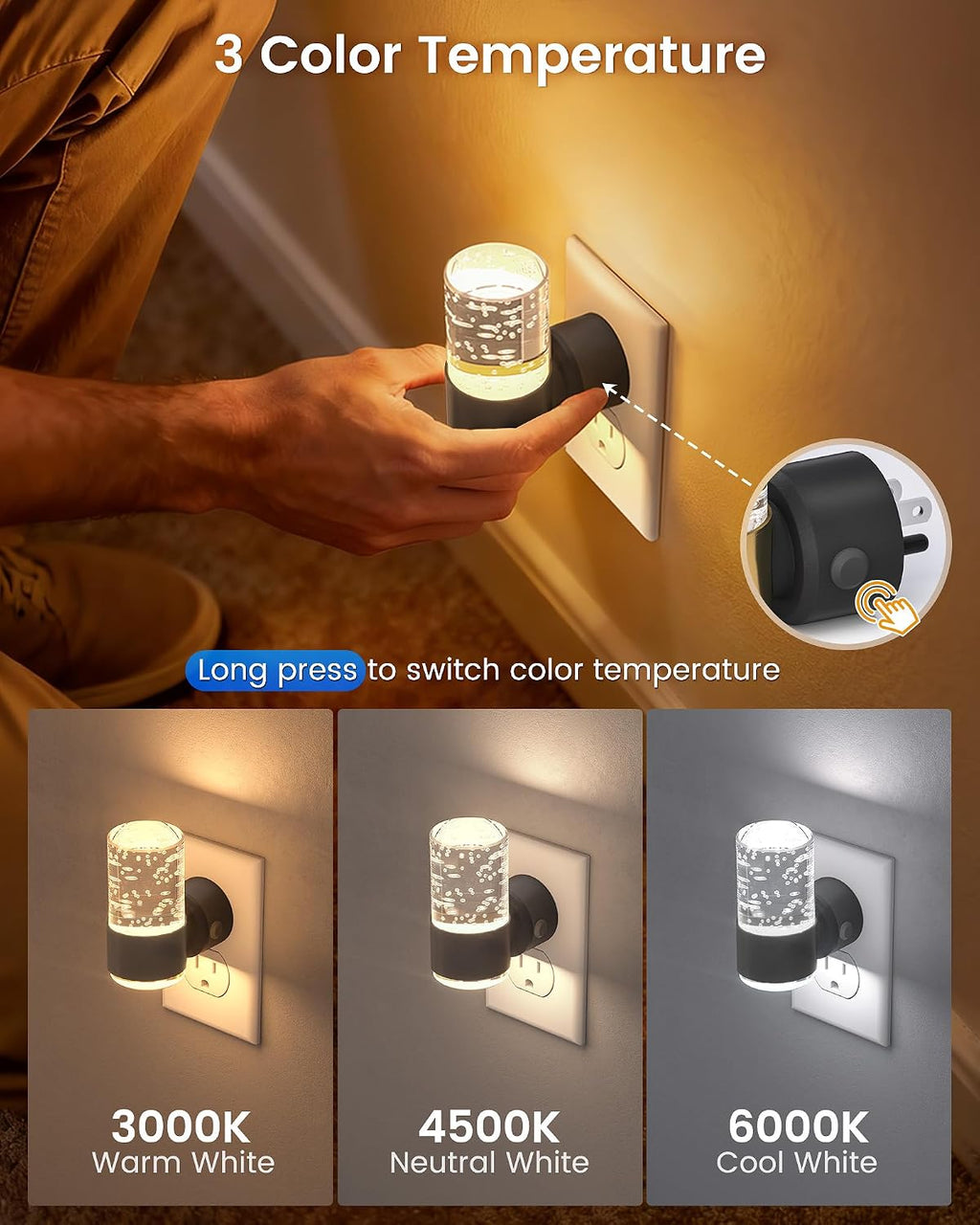 Niorsun Night Light Plug into Wall, Dimmable Nights Lights with 3 CCT & 5 Brightness Levels, Acrylic Plug in Night Light, Auto Dusk to…