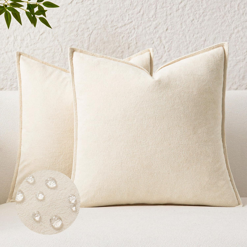 KevinTextile Kevin Textile Waterproof Decorative Pillow Covers Beige 24x24 Inch Pack of 2 Soft Boucle Textured Euro Pillowcases Elegant Acc…