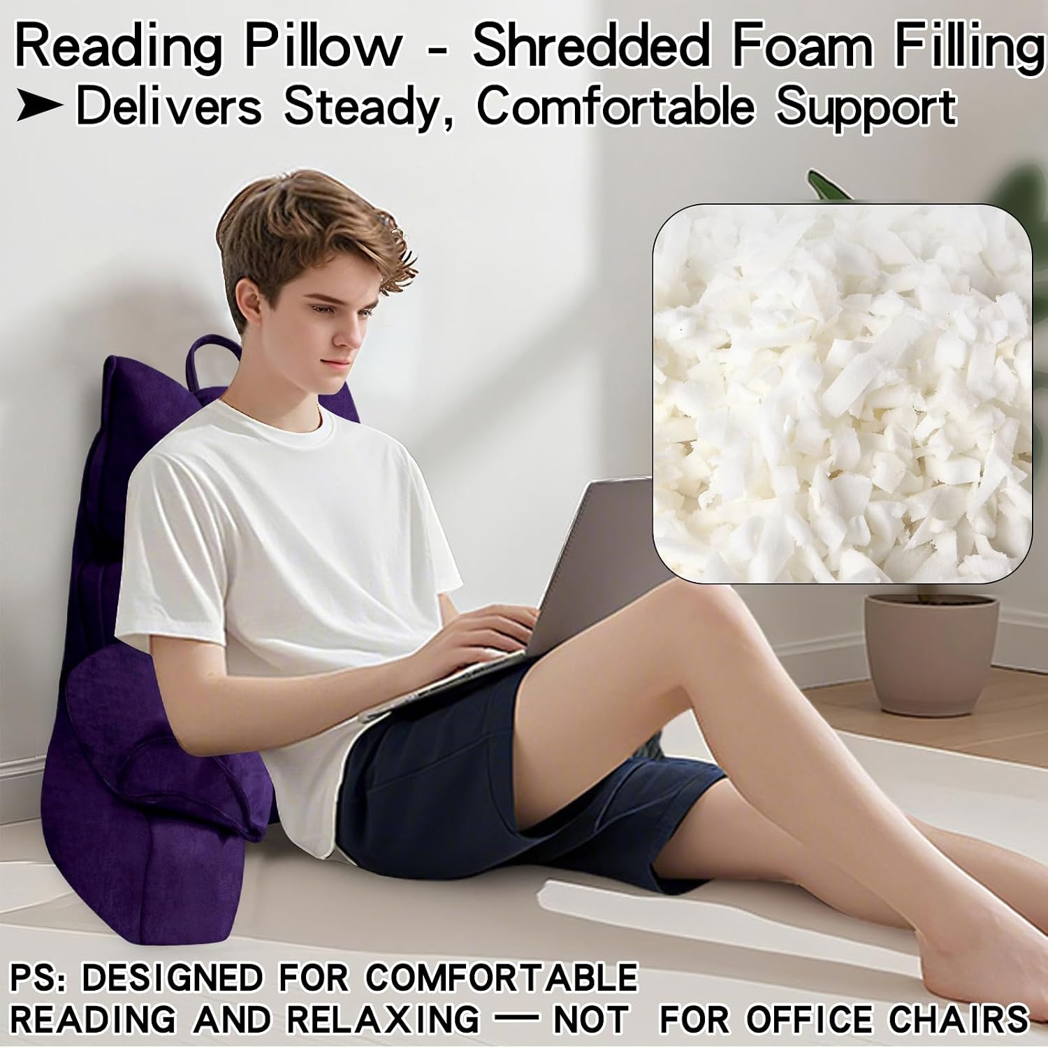 RRPAHWTV Reading Pillow for Bed with High Arm Rests, Back Support Pillow for Sitting Up in Bed with Shredded Memory Foam for Reading, TV…