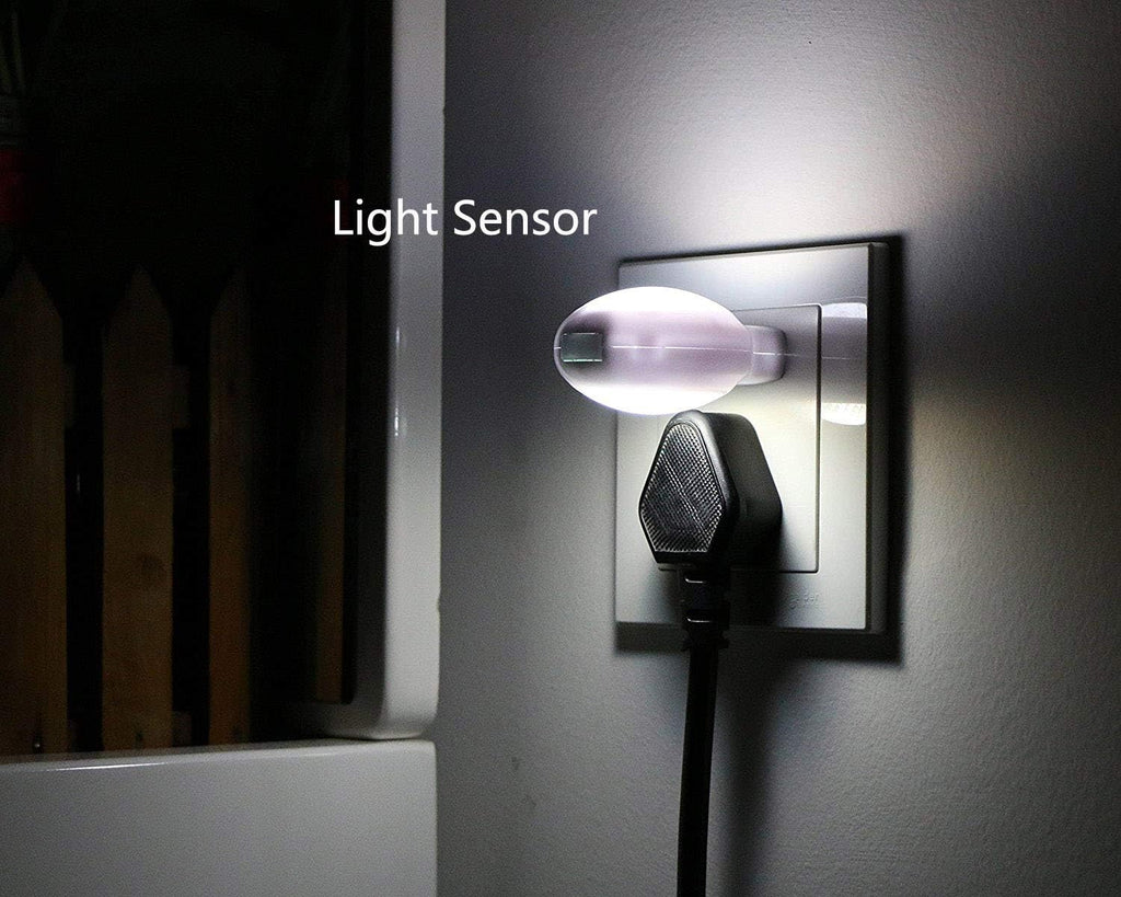 4 Pack of White EU 2-pin Plug - Portable Plug-in 0.7W Travel LED Night Light with Light Sensor Controlled Dusk to Dawn, No USB Port