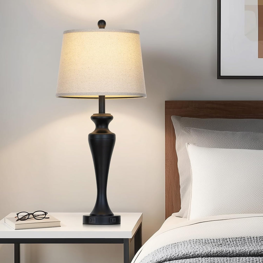 Ruzectt 30" Table Lamp Single, 3-Way Dimmable Touch Bedside Lamp with USB A+C Ports and AC Outlet, Tall Living Room Lamps for Side Table…