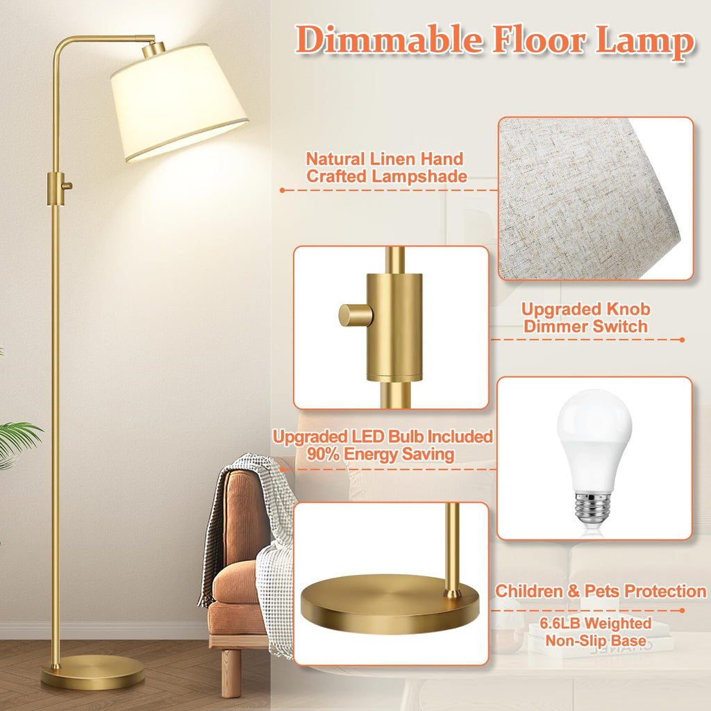 Upgraded】 Dimmable Floor Lamp, 1000 Lumens LED Edison Bulb Included, Arc Floor Lamps for Living Room Modern Standing Lamp with Shade…