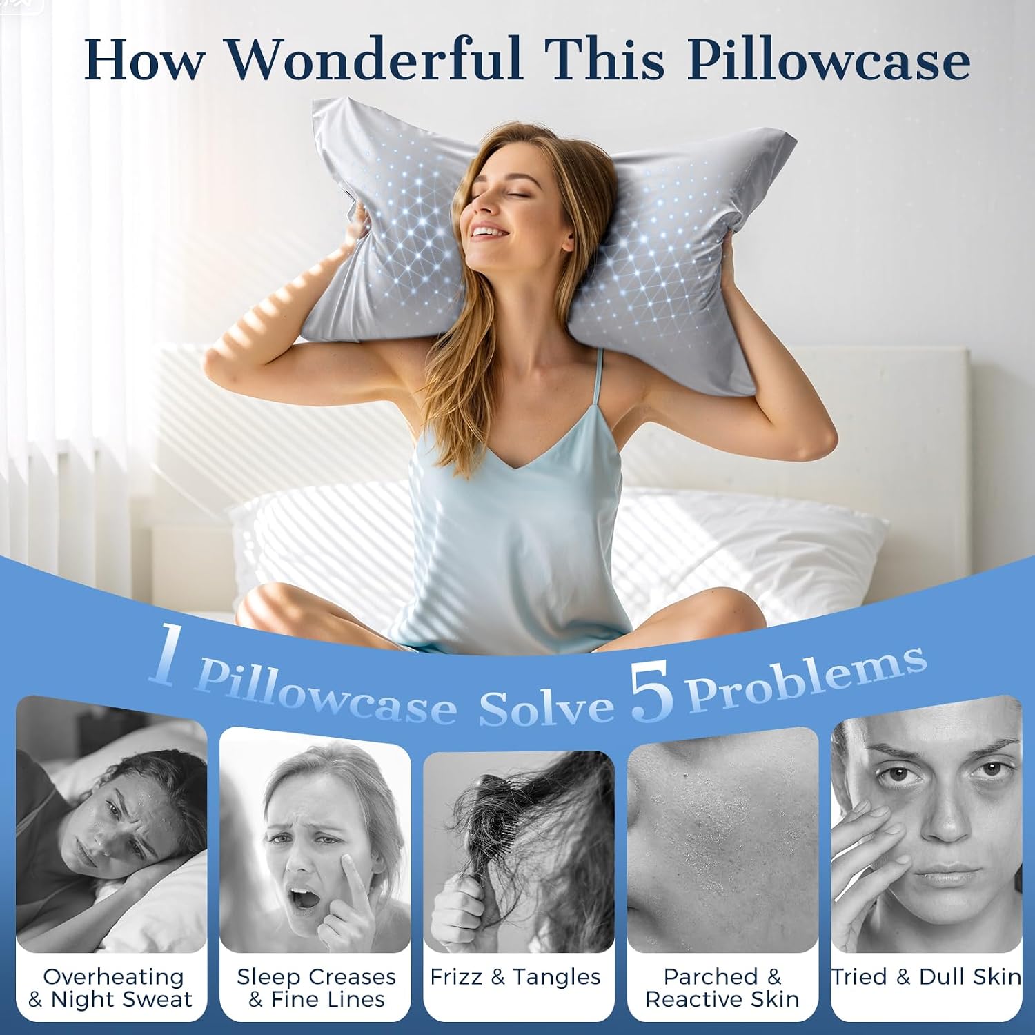 Cooling Pillow Cases 2 Pack King Size Cooling Pillowcases for Hot Sleeper Q-Max>0.5, Hydrates Skin & Hair, Reduces Wrinkles & Frizz, Soft…