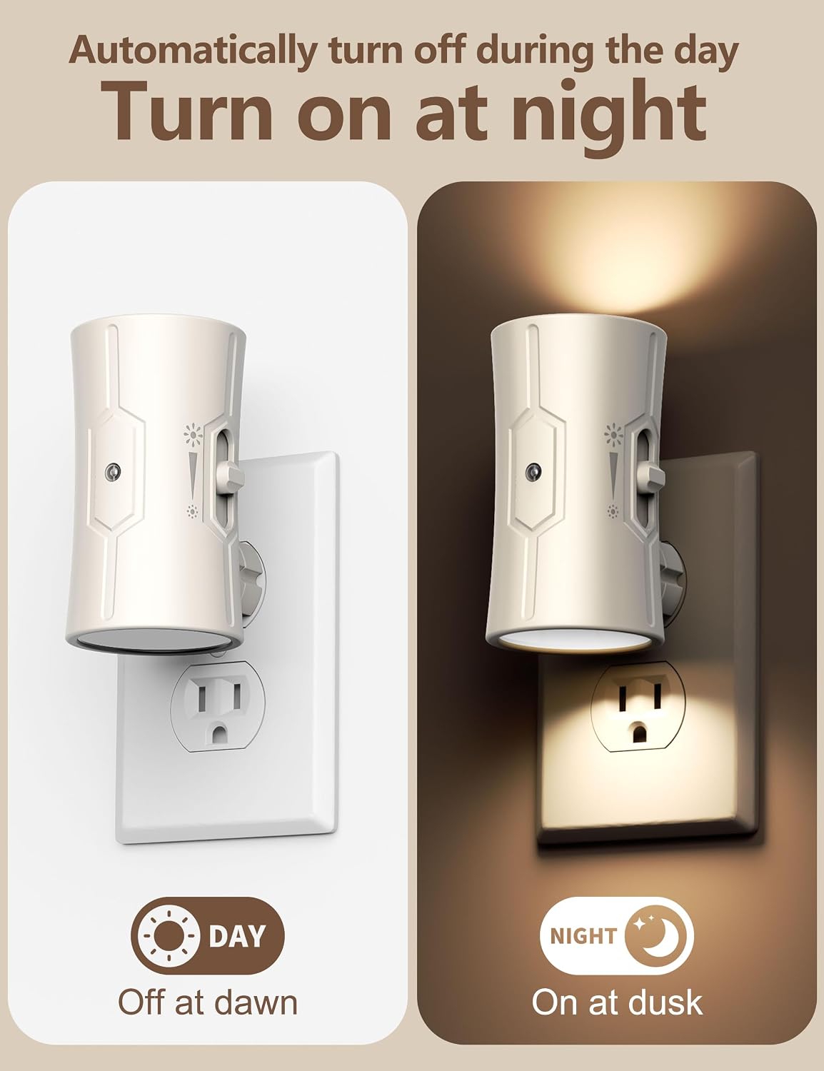 Fesnne Night Light, LED Night Lights Plug into Wall, [2 Pack] Warm White 3000K, 0-100LM Adjustable Brightness Light Sensor Nightlights Plug…