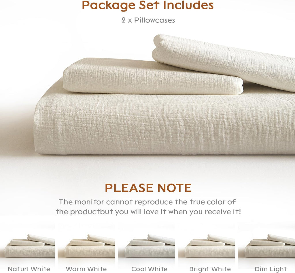 DefineCozyHealthyLife SE SOFTEXLY Muslin Pillowcases Queen Size 100% Cotton, 2 Pack Linen Like Pillow Shams with Envelope Closure, Ultral S…