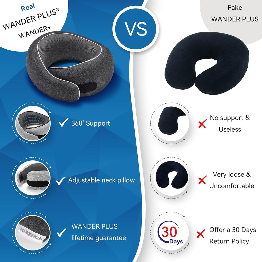 WANDER PLUS® Travel Neck Pillow, Pure Memory Foam Neck Pillow for Airplanes, Comfortable Breathable Cover, 360 Degree Support Ergonomic…