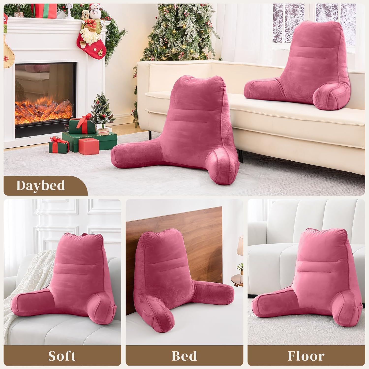 Sasttie Reading Pillow, Pillows for Reading or Relaxing – Ergonomic Support for Head, Neck, Back, and Lumbar, 21-Inch, Rose Pink Pink