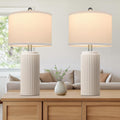 Tobusa 23.5’’ Modern Ceramic Table Lamps Set of 2 for Living Room, Farmhouse Vintage Bedside Table Lamps with White Linen Shade, Rustic Bed…