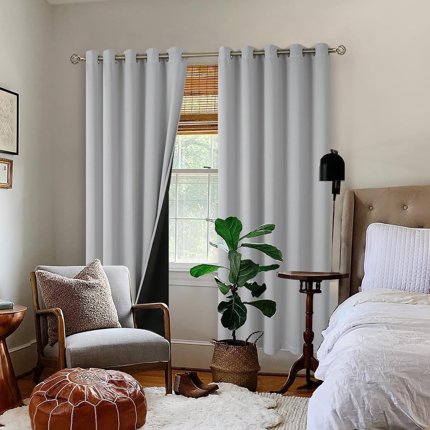 BGment Thermal Insulated 100% Blackout Curtains for Bedroom with Black Liner, Double Layer Full Room Darkening Noise Reducing Grommet Curta…
