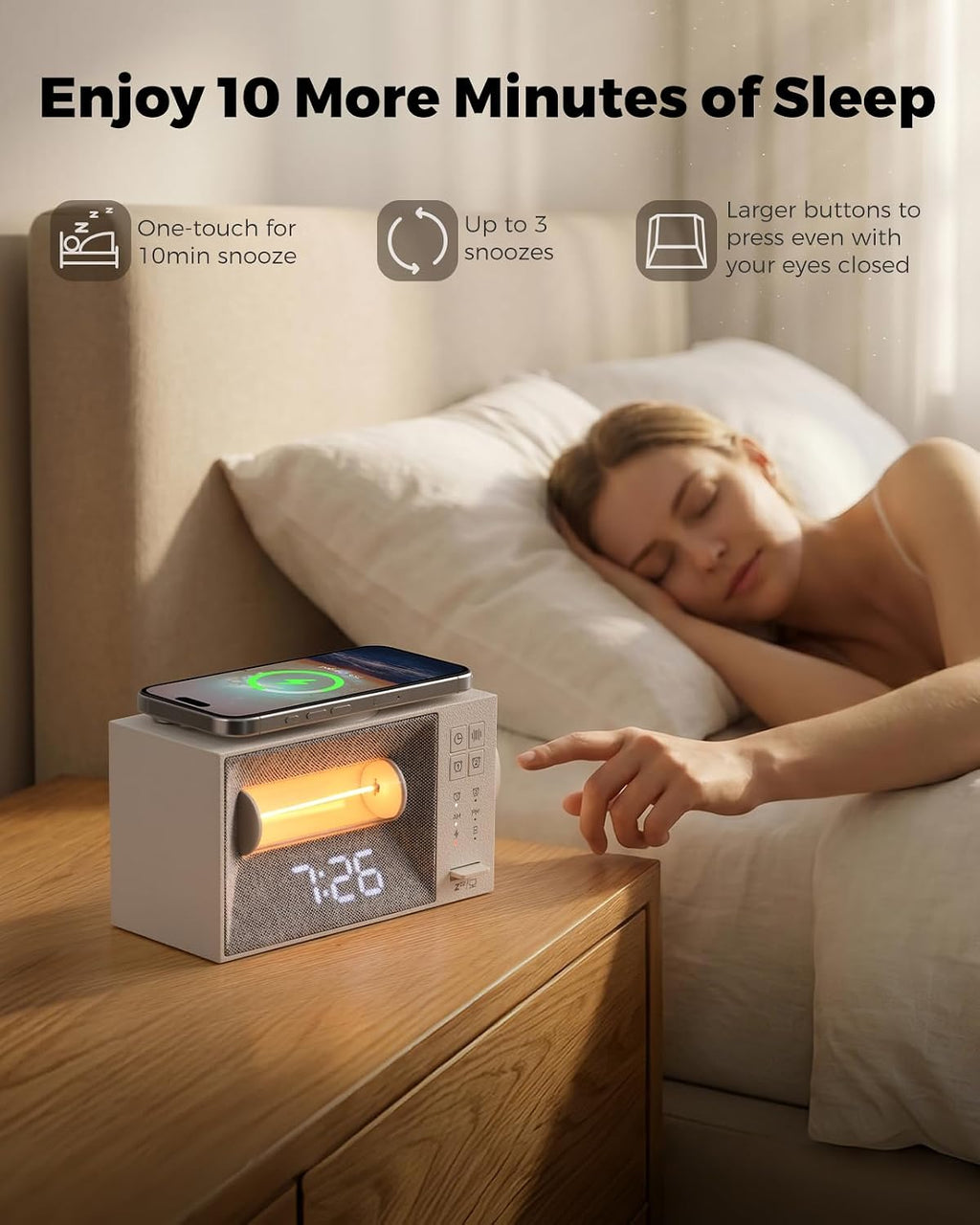 BokefoPersonalCare Alarm Clock with 15W Wireless Charger, White Noise Machine with 20 Soothing Sounds, Sunrise Wake Up Light for Bedrooms,…