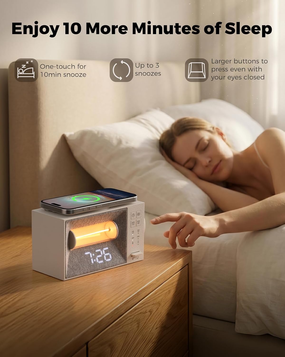 BokefoPersonalCare Alarm Clock with 15W Wireless Charger, White Noise Machine with 20 Soothing Sounds, Sunrise Wake Up Light for Bedrooms,…