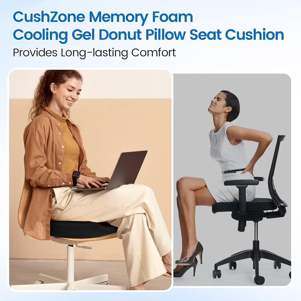 CushZone Donut Pillow Seat Cushion - Cooling Gel Donut Chair Cushions, Memory Foam Seat Cushion for Office & Home, Car Seat Cushion and But…