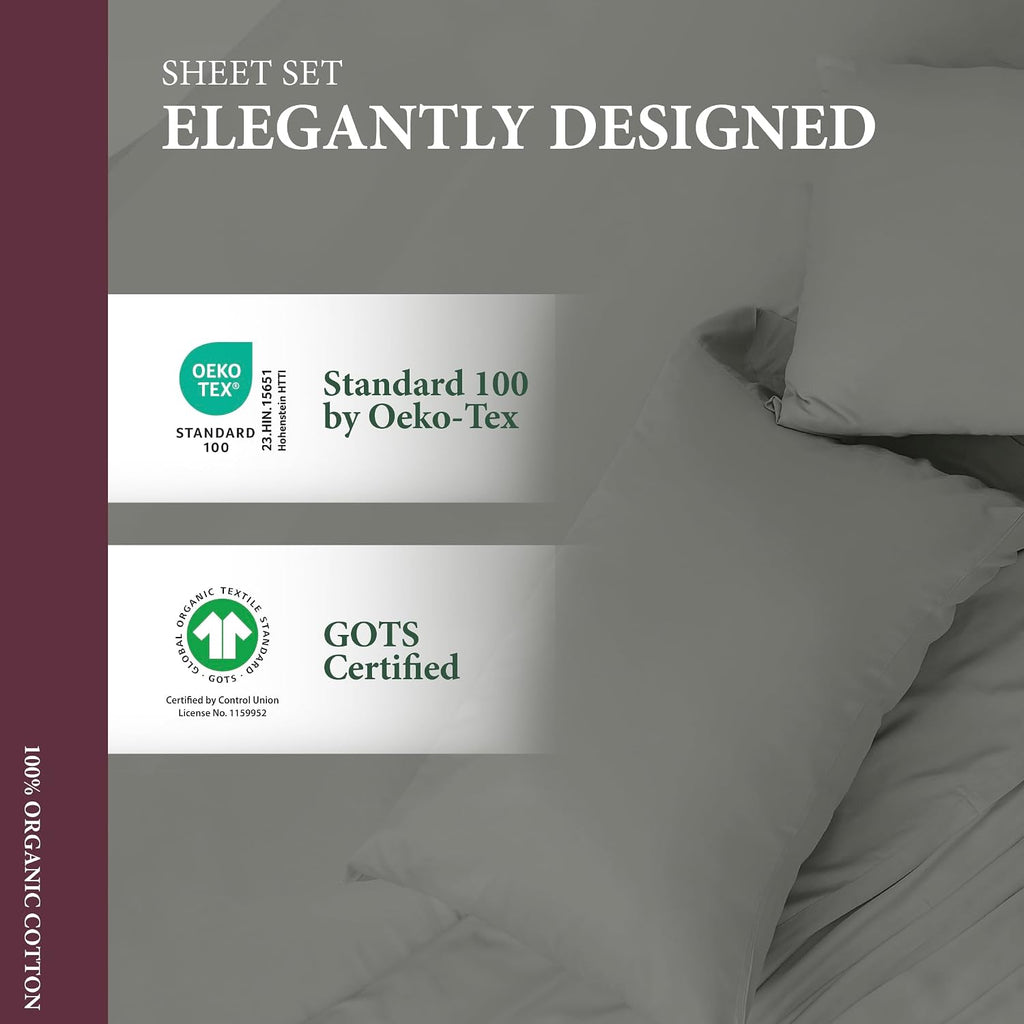 AshtonSheets 100% Organic Cotton Sheets Full Size - Organic Cotton Full Size Percale Weave Sheet Set (4 PC, Dark Grey), Soft, Cooling, Cris…