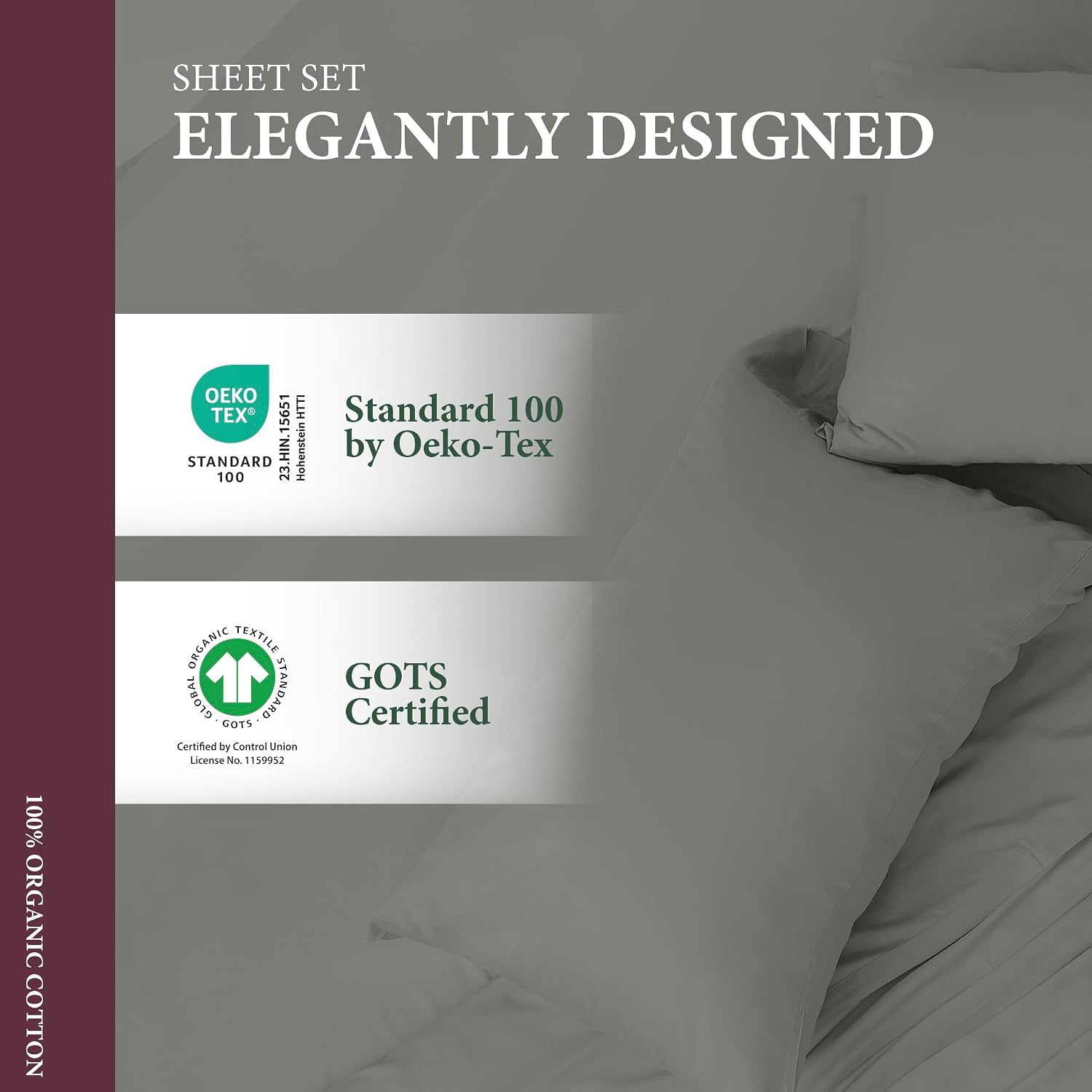 AshtonSheets 100% Organic Cotton Sheets Twin XL Size - Organic Cotton Twin XL Size Percale Weave Sheet Set (3 PC, Dark Grey), Soft, Cooling…