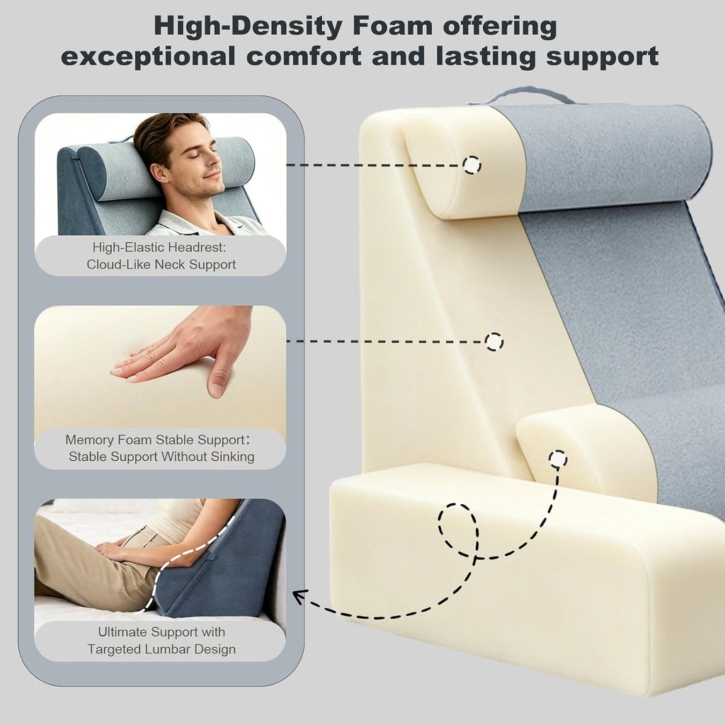 COZEER Reading Pillow, Back Pillow for Bed with Adjustable Headrest & Independent Lumbar Support, Detachable Armrest Sit Up Pillow for…