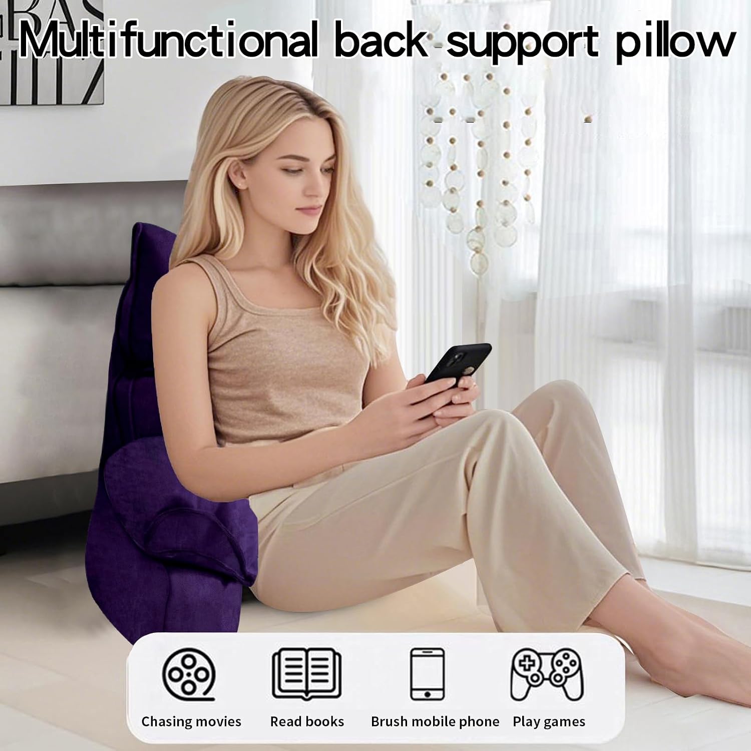 RRPAHWTV Reading Pillow for Bed with High Arm Rests, Back Support Pillow for Sitting Up in Bed with Shredded Memory Foam for Reading, TV…