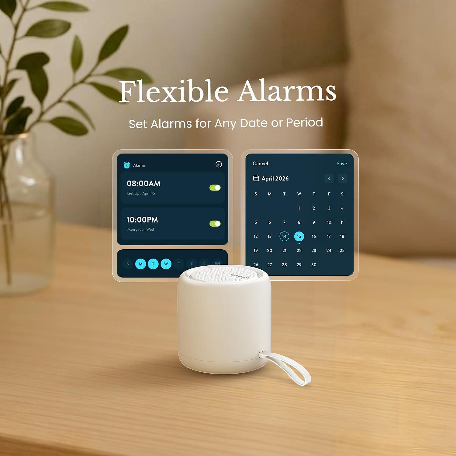 TimeVocalist White Noise Sound Machine & Alarm Clock: Color Noises and Custom Soundscapes, App Control, Sleep Schedule, Multiple Alarms, 10…