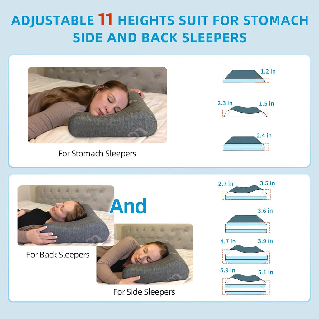 Contour Pillow with Softer Neck Support - Adjustable Softness Cervical Neck Pillow for Ideal Support, 4 Layers Contour Pillow for All…