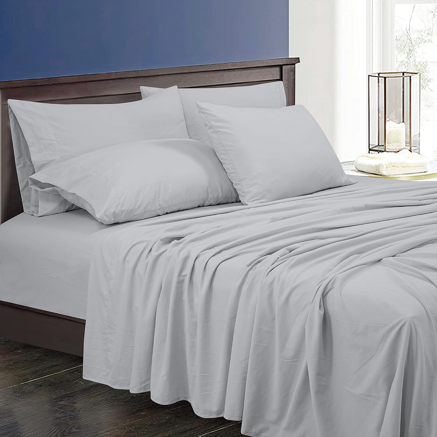 Royalelinens ROYALE LINENS 1500 Thread Count Poly/Cotton Cooling Sateen Sheet Set - 6 Piece California King Bed Sheets - 1 Fitted, 1 Flat,…