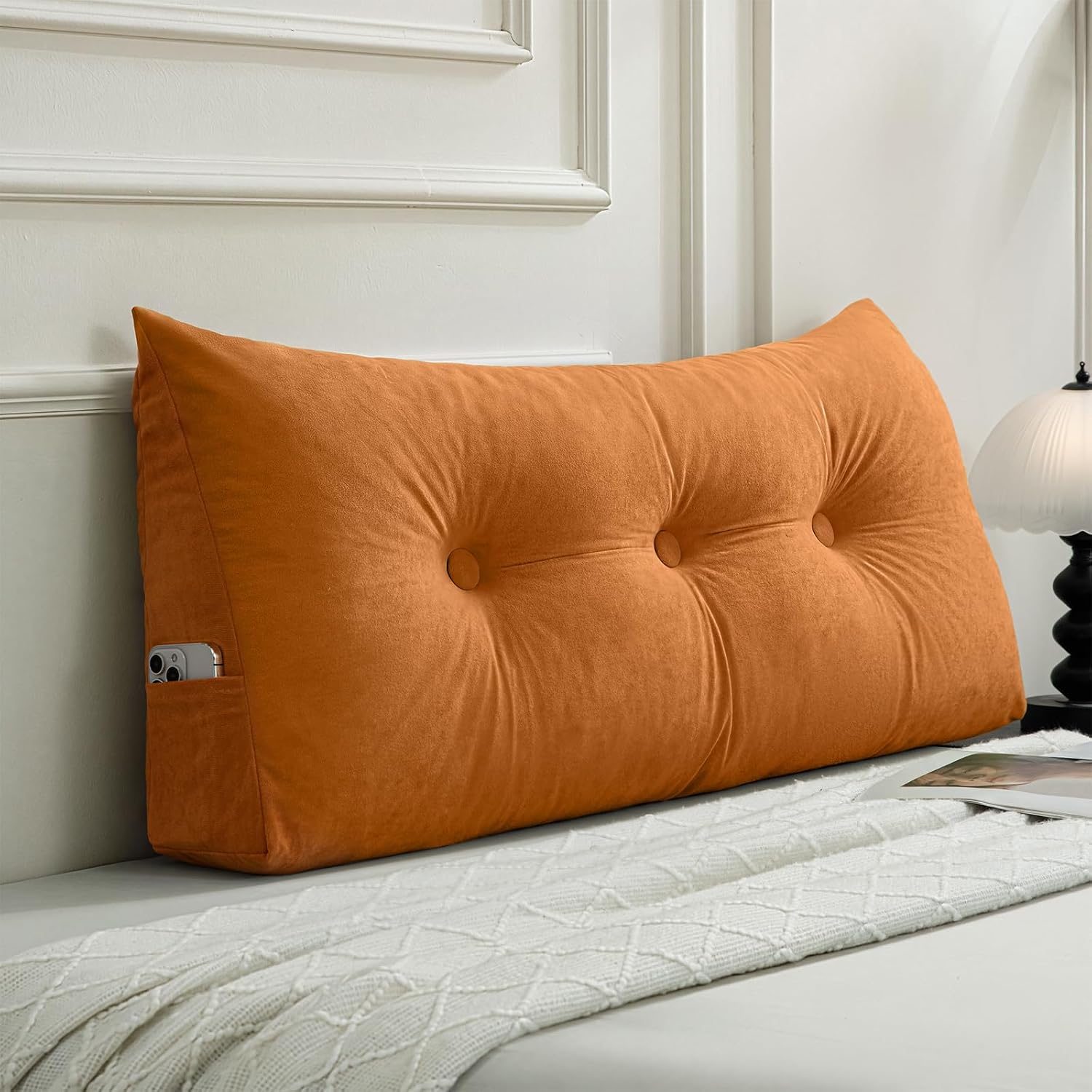 Gnostik Wedge Pillow Headboard Twin/Twin XL Orange Long Back Reading Pillow for Bed Sofa Daybed Sitting up Sleeping Bolster Pillows for…