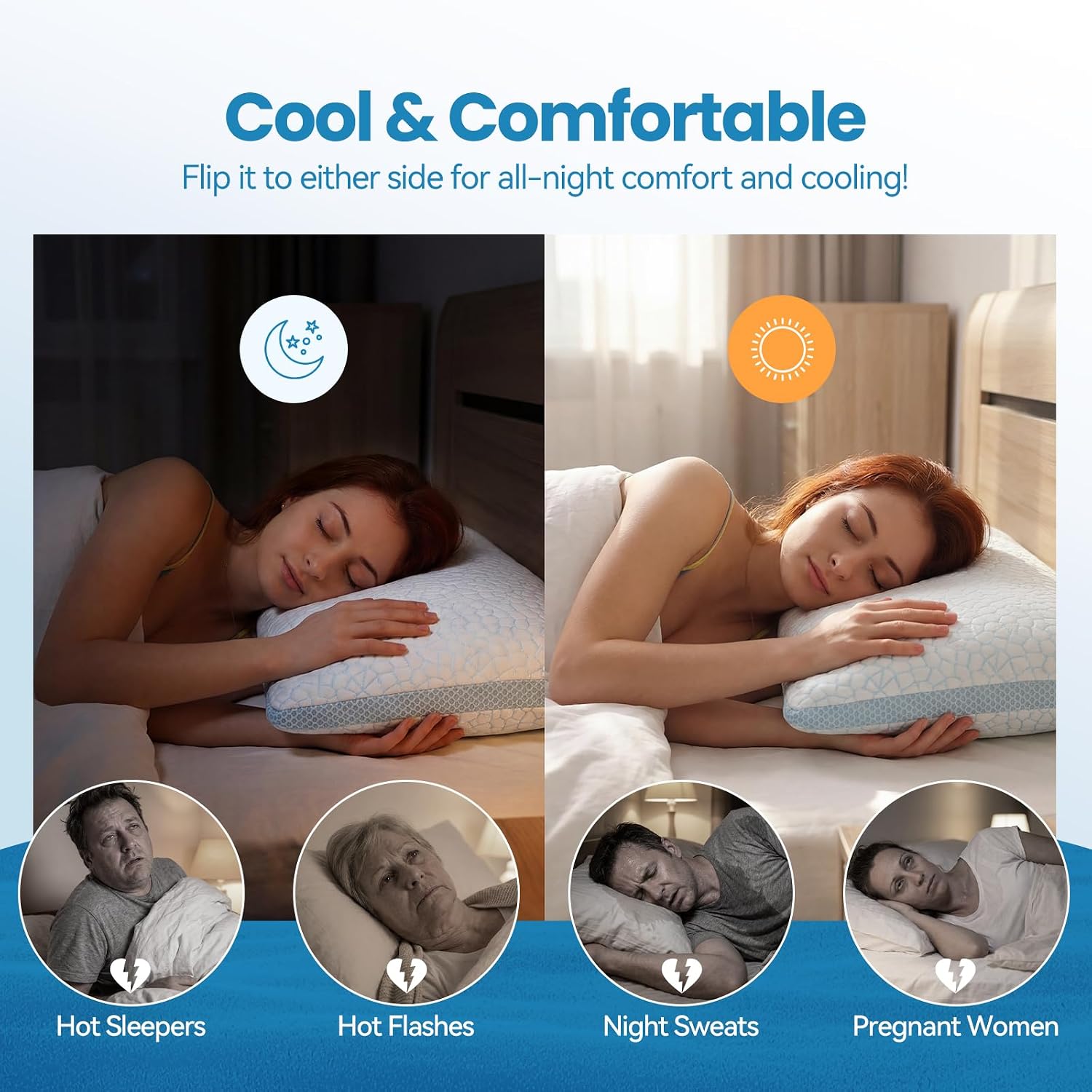QUTOOL Double Sided Cooling Pillow for Hot Sleepers, Shredded Memory Foam Pillows Standard Size Set of 2, Adjustable Soft & Firm Gel Bed…