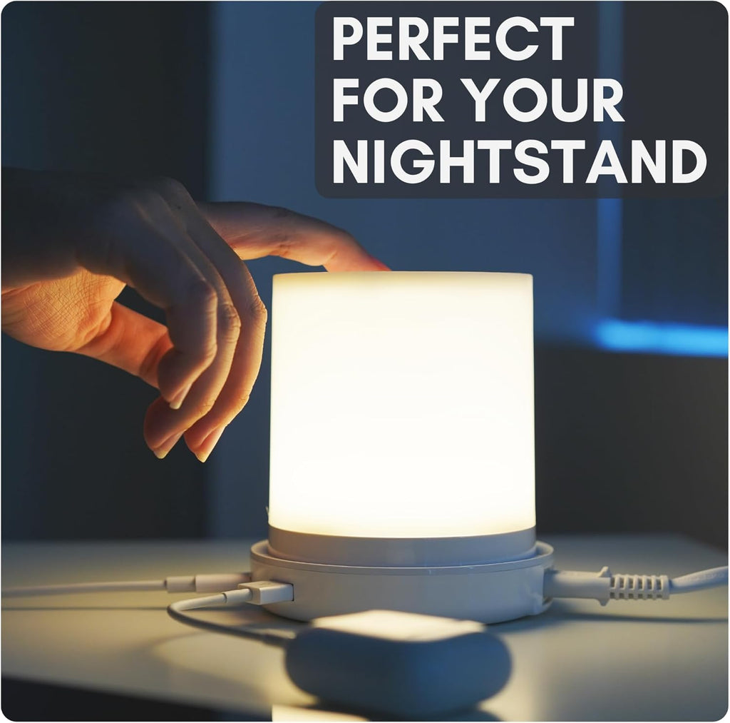 Macally Small Bedside Lamp with USB Ports (USB C + A) - Fast Charging Bedside Light and 3 Way Dimmable Touch Lamp for Nightstands - Great…