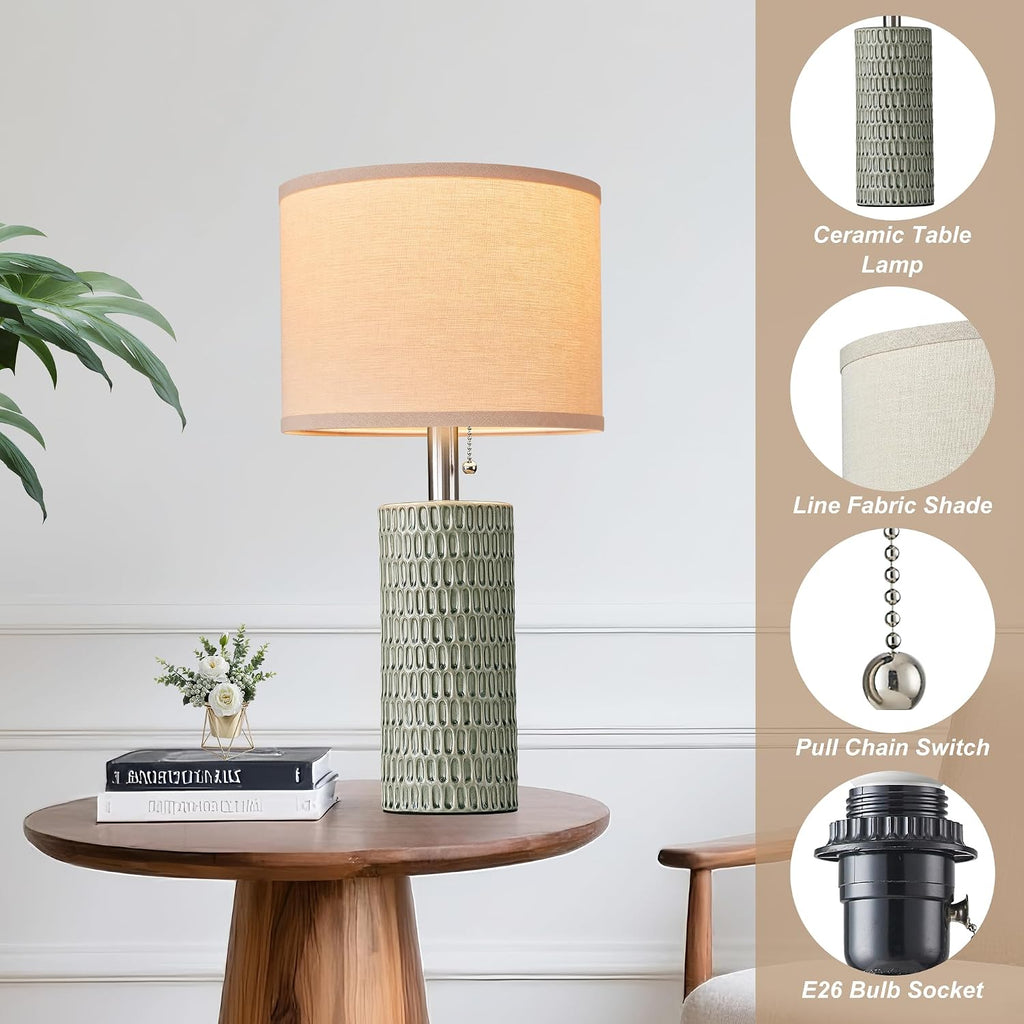 Reaketon 20.5" Modern Ceramic Table Lamps for Bedroom Set of 2, Bedside Lamps for Night Stands with Beige Lampshade, Farmhouse Table Lamp…