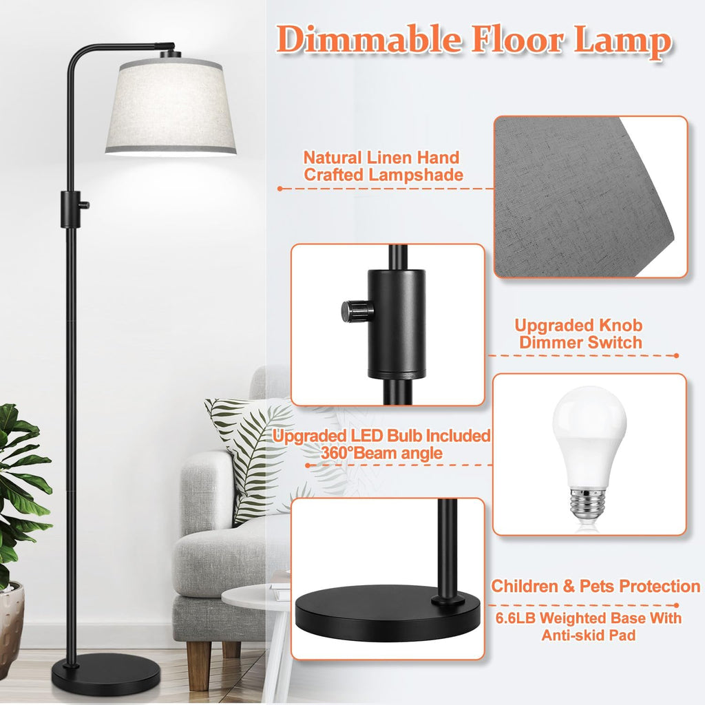 Upgraded】 Dimmable Floor Lamp, 1000 Lumens LED Edison Bulb Included, Arc Floor Lamps for Living Room Modern Standing Lamp with Gray…