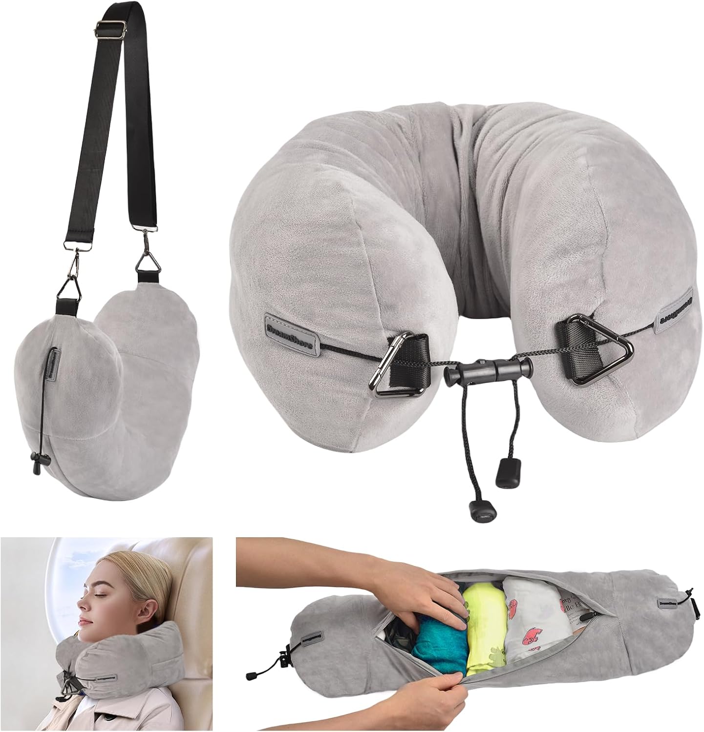 DreamShore Travel Pillow for Extra Luggage: Stuffable Neck Pillow with Adjustable Neck Size | Fits 3+ Days of Travel Essentials |…