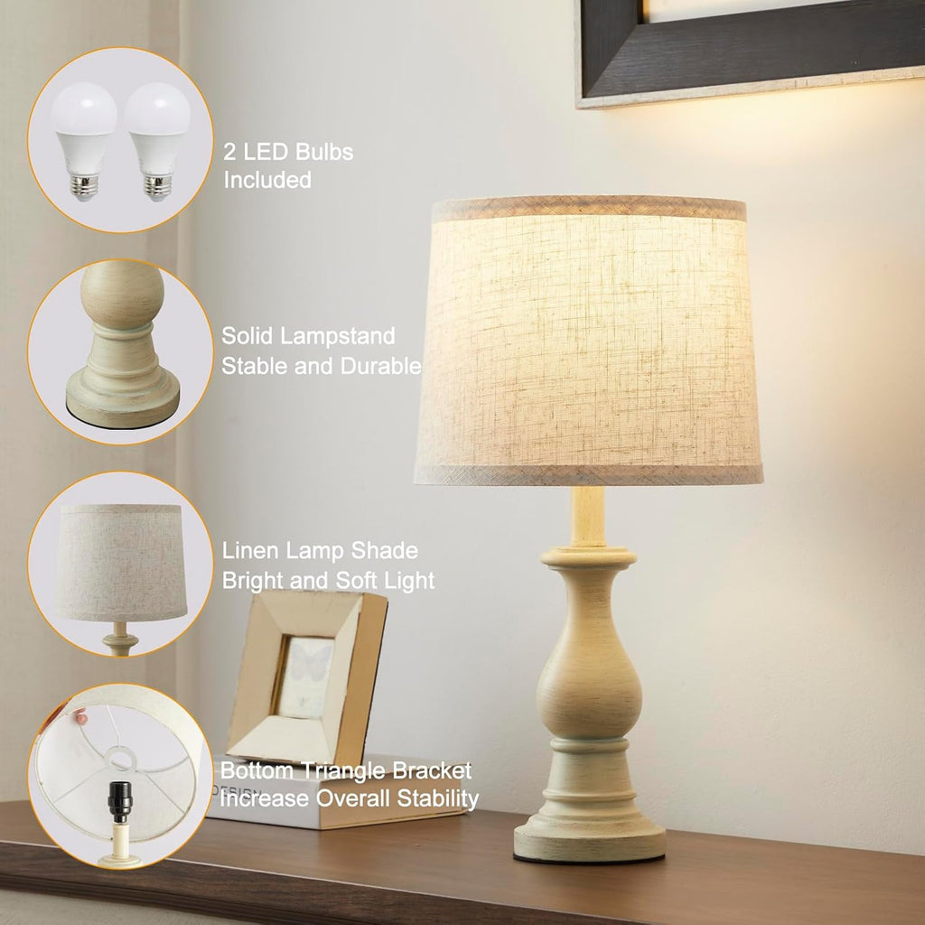 Vintage Table Lamp for Living Room Bedroom, 18.5" Farmhouse Bedside Lamps Nightstand Lamp Set of 2, Table Lamps with Oatmeal Linen Lamp…