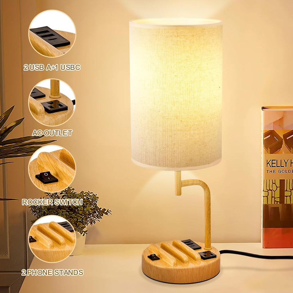 Dreamholder Table Lamp with 3 USB Charging Ports, Modern Desk Lamp with AC Outlet and Phone Stands, Perfect Bedside Lamp for Bedroom…