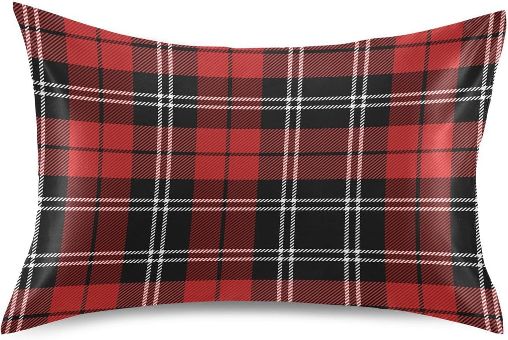 Christmas Plaid Boby Pillow Covers Silk Pillowcase for Hair and Skin Soft and Smooth Cooling Satin Pillowcase Standard Size Pillow Case…