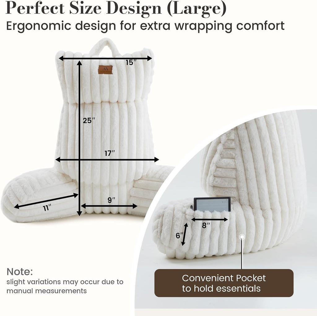 AmélieHome Amélie Home Faux Fur Reading Pillow with Pocket for Sitting in Bed, Adult Backrest Bed Pillow with Washable Cover for Loung…