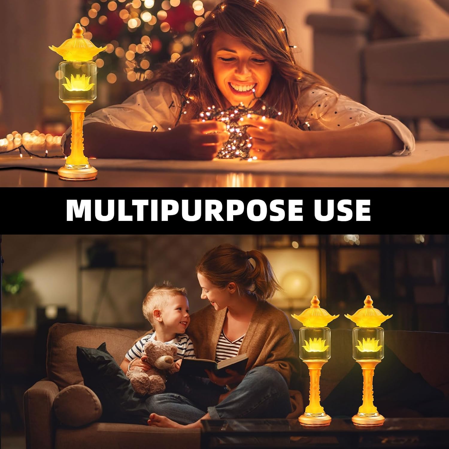 11 Inch LED Lotus Flower Lamp, Multi-Color Adjustable Buddha Light for Home Altar, Indoor Meditation Night Light with Crystal Base