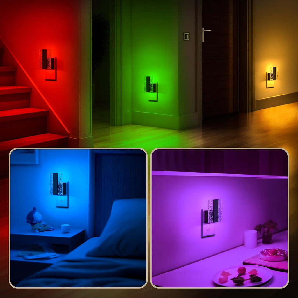 DORESshop LED Night Lights Plug into Wall [2 Packs], Decorative Night Light with Dusk-to-Dawn Sensor, RGB Color-Changing Nightlights with S…