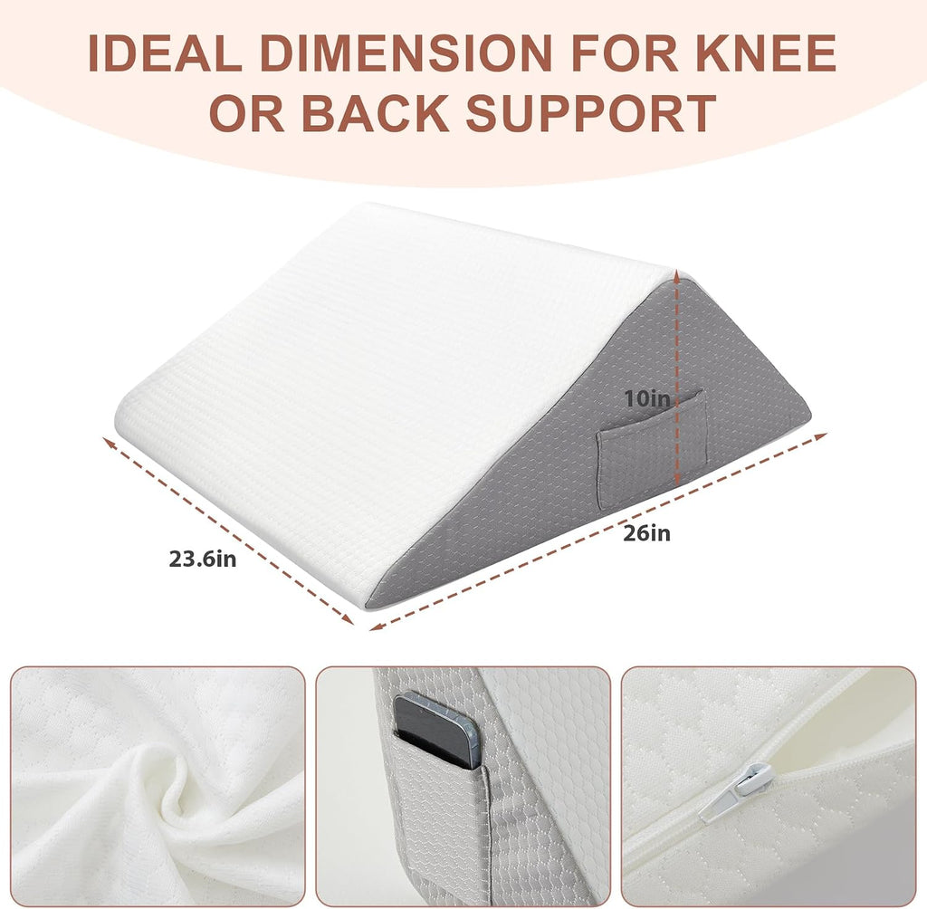 Bedluxe Knee Wedge Pillow, Memory Foam Leg Pillow Bed Wedge for Sleeping, Post Surgery Triangle Pillow Wedge for Knee Support, Leg Elevatio…