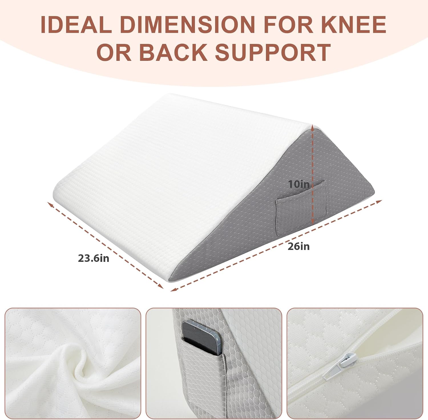 Bedluxe Knee Wedge Pillow, Memory Foam Leg Pillow Bed Wedge for Sleeping, Post Surgery Triangle Pillow Wedge for Knee Support, Leg Elevatio…