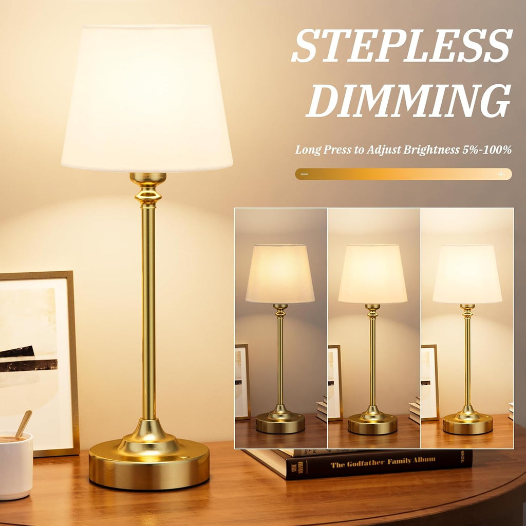 Kakanuo Cordless Table Lamps Rechargeable Set - 2 Pack Gold 4000mAH Battery Operated Lamps for Decor, 3000K Stepless Dimming Touch…
