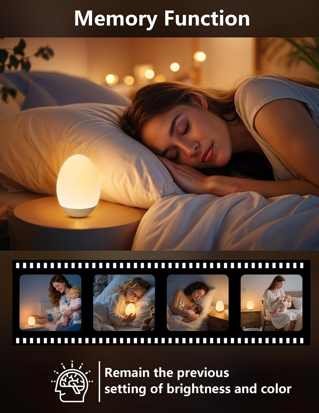 Nickluc Egg Night Light for Nursery: Baby Night Lights Tap Lamp Stepless Dimming with Warm White and 7 RGB Colors Rechargeable Portable for…