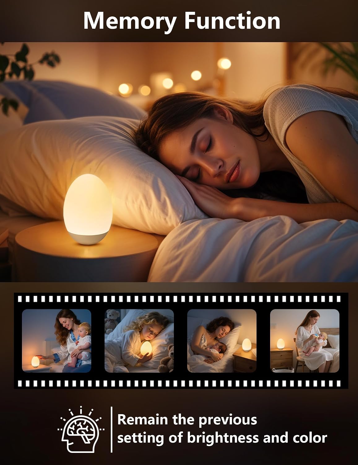 Nickluc Egg Night Light for Nursery: Baby Night Lights Tap Lamp Stepless Dimming with Warm White and 7 RGB Colors Rechargeable Portable for…