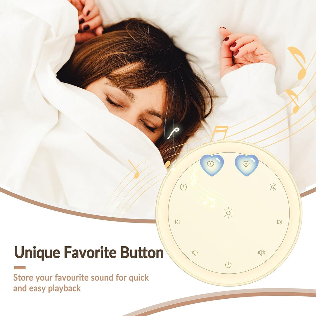 Kipcush® White Noise Machine for Baby and Adults, 20 Soothing Sleep Sounds, Custom Shortcut Buttons, Warm Night Light, 8 Hour Timer