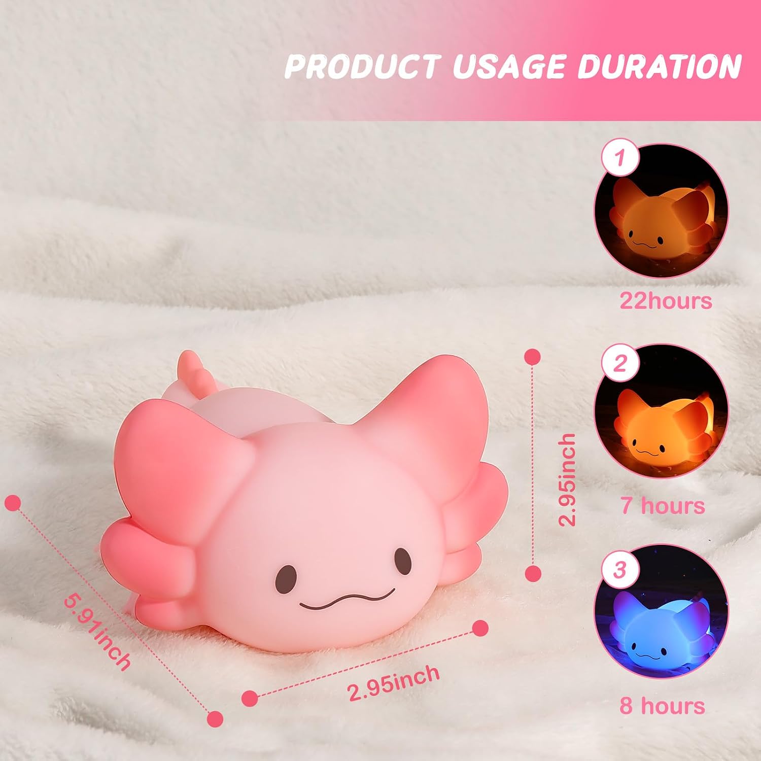 LOVERUIS Axolotl Night Light for Kids Gifts Squishy Nightlight for Kid Room Decor Girls Rechargeable 1/3 Hours Timer Lamp Colorful Cute…