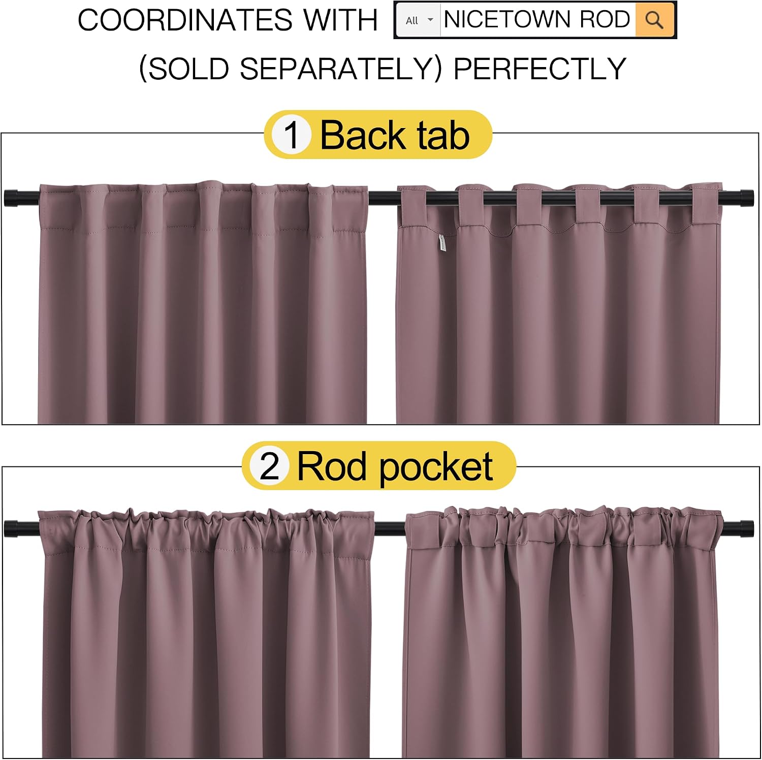 NICETOWN Blackout Curtain Panels for Living Room - (Dry Rose Color) 42x50 inch, 2 Panels Set, Room Darkening Blackout Drapes for Window