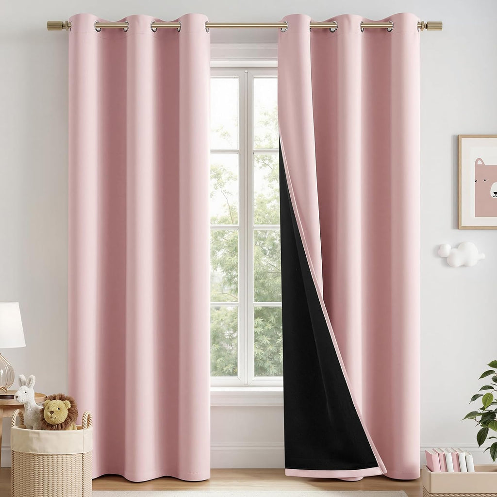 Miulee Baby Pink 100% Blackout Curtains for Girls Bedroom 84 Inch Long, 2 Thick Layers Thermal Insulated Nursery Black Out Window Curtains…