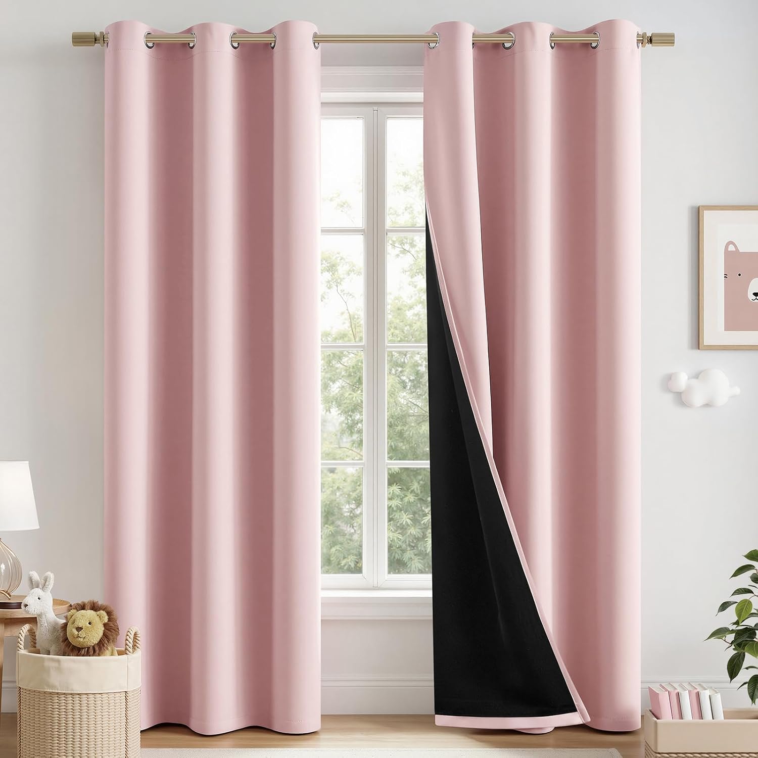 Miulee Baby Pink 100% Blackout Curtains for Girls Bedroom 90 Inch Long, 2 Thick Layers Thermal Insulated Nursery Black Out Window Curtains…