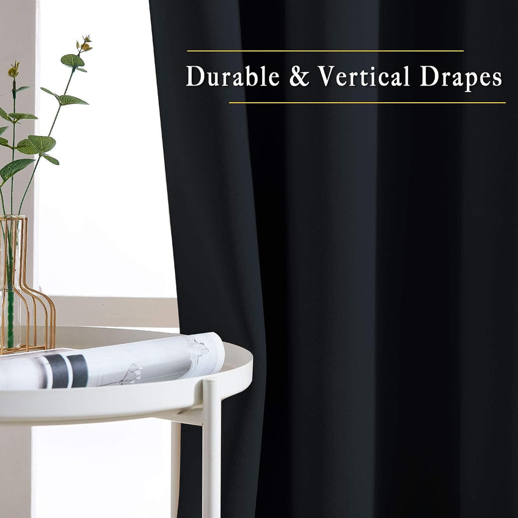 Nicetown Black Blackout Curtains 84 inch Length 2 Panels, Grommet Thermal Insulated Window Treatments Light & Sound Reducing Drapes for Liv…