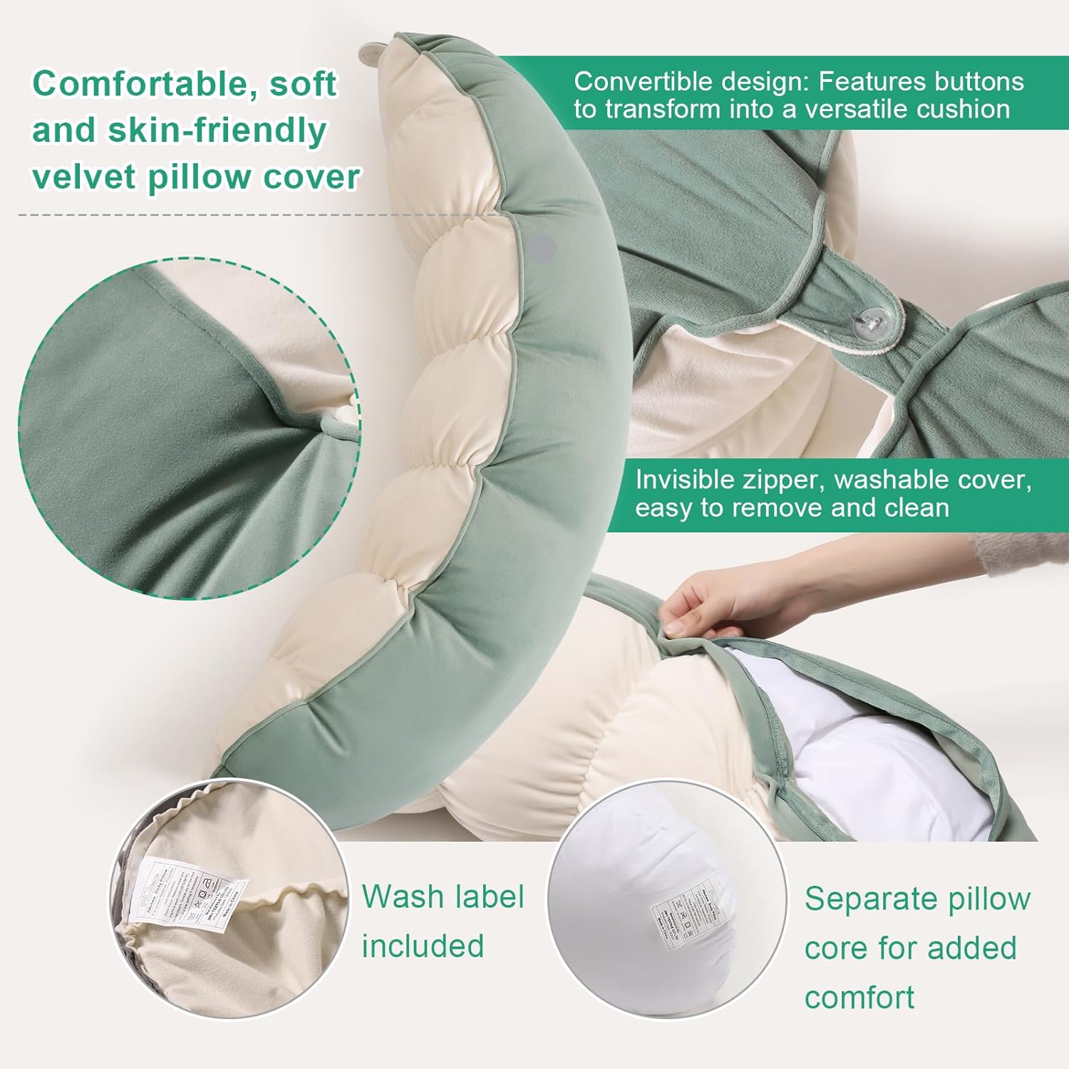 Peallow(Pat. Pend) – Long Round Body Pillow for Adults, Bolster Pillow for Sleeping, Soft and Supportive Pillow for Sleeping & Lumbar…